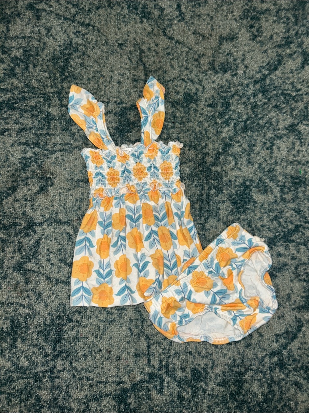 Girls Yellow Floral Smocked Sundress with Bloomers